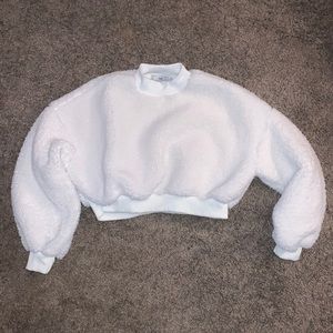Fluffy White Cropped Turtleneck Sweater